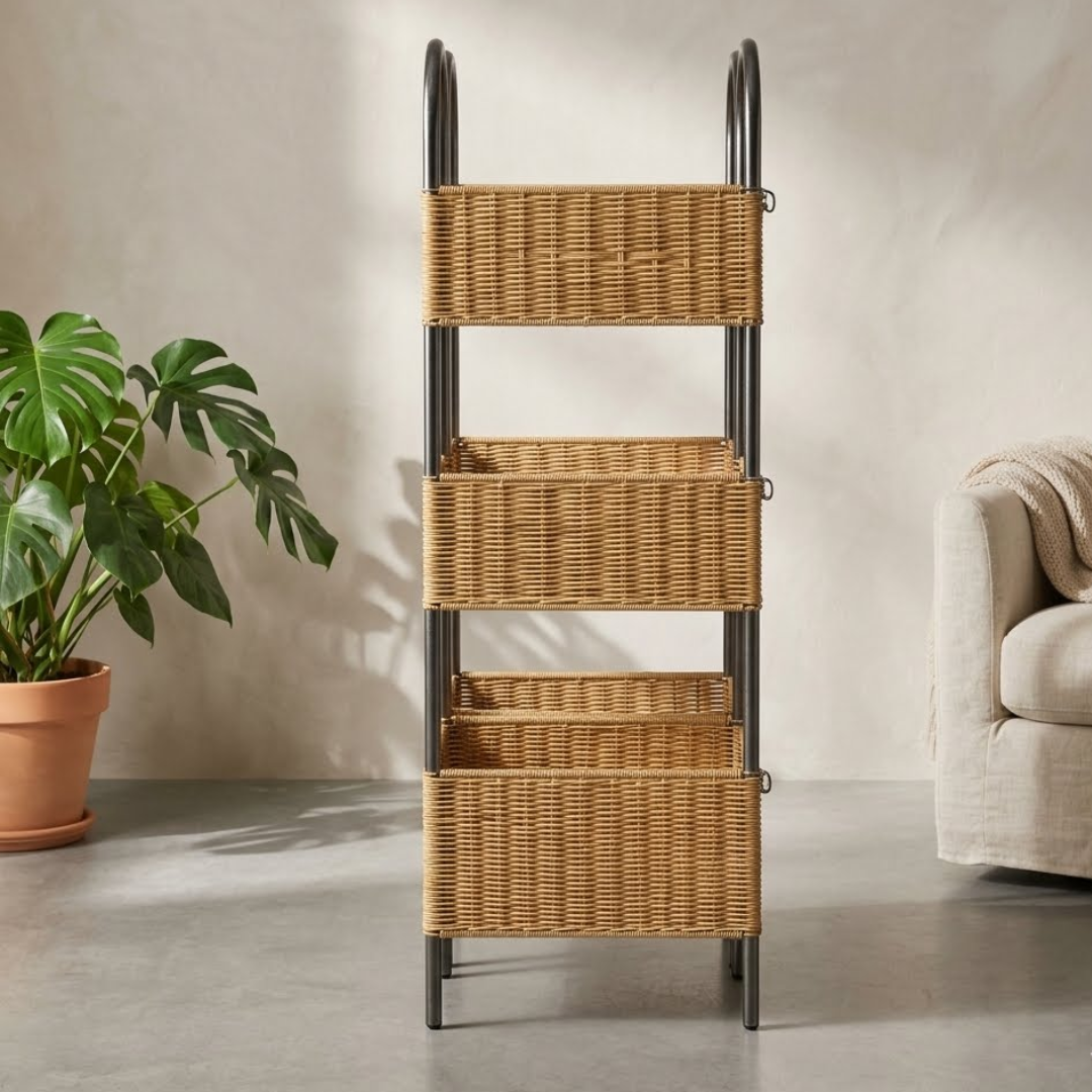 Multi-Tiered Woven Basket Storage Tower
