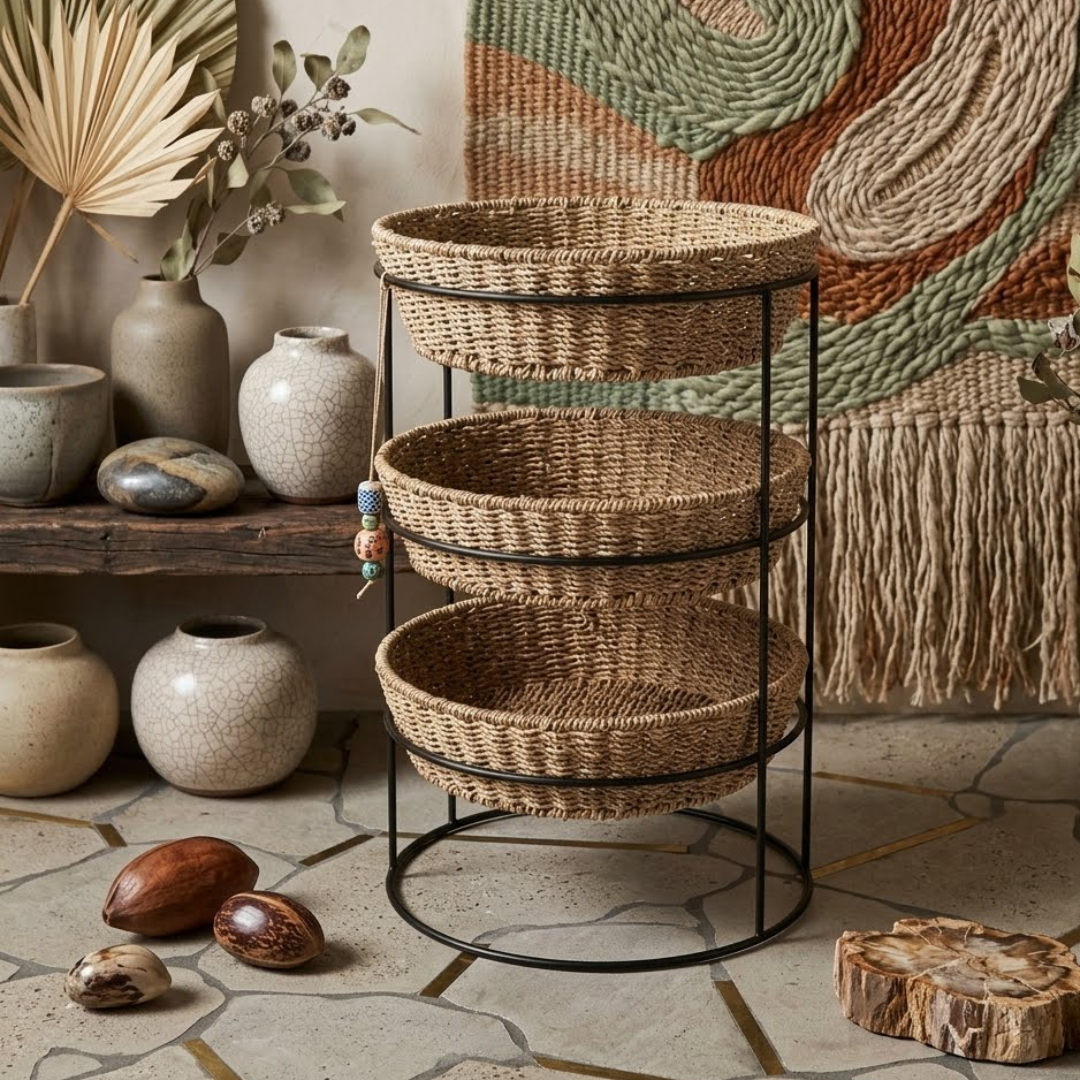 3-Tier Round Woven Basket Stand