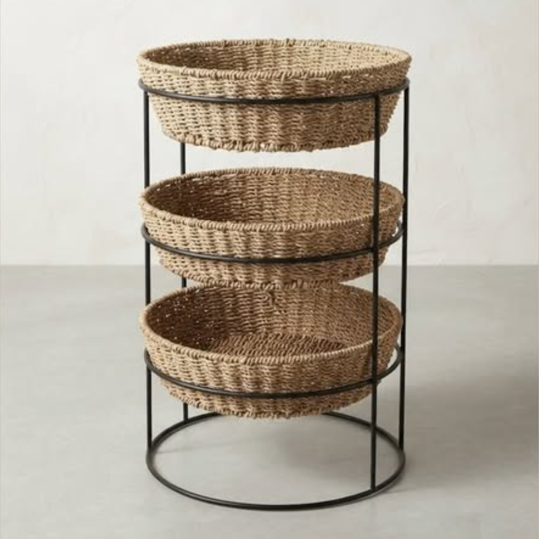 3-Tier Round Woven Basket Stand
