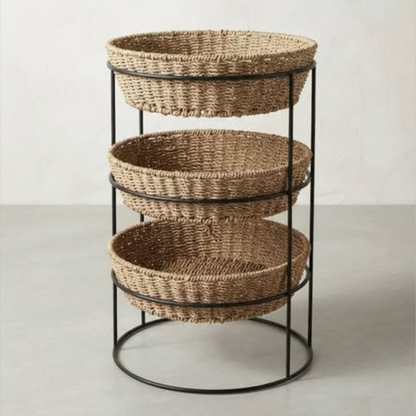 3-Tier Round Woven Basket Stand