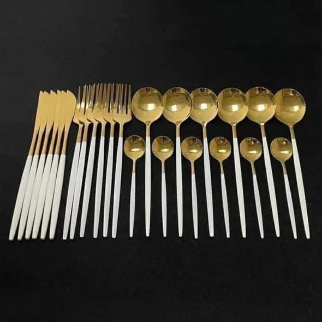 30-Piece White Slim Stainless Steel Cutlery Set