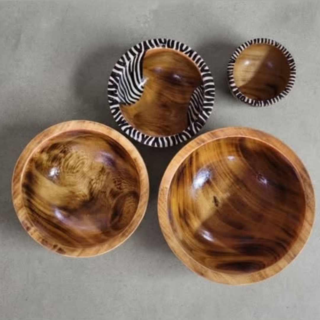 4 Set Handcrafted Wooden Bowls