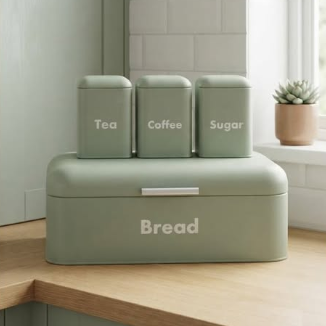 Alloy Bread Bin and 3-Piece Canister Set