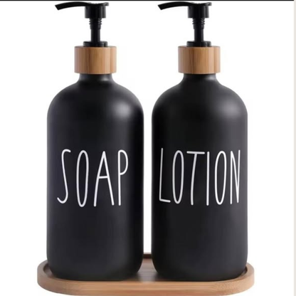 Black Soap / Lotion Dispenser Set with Stand 