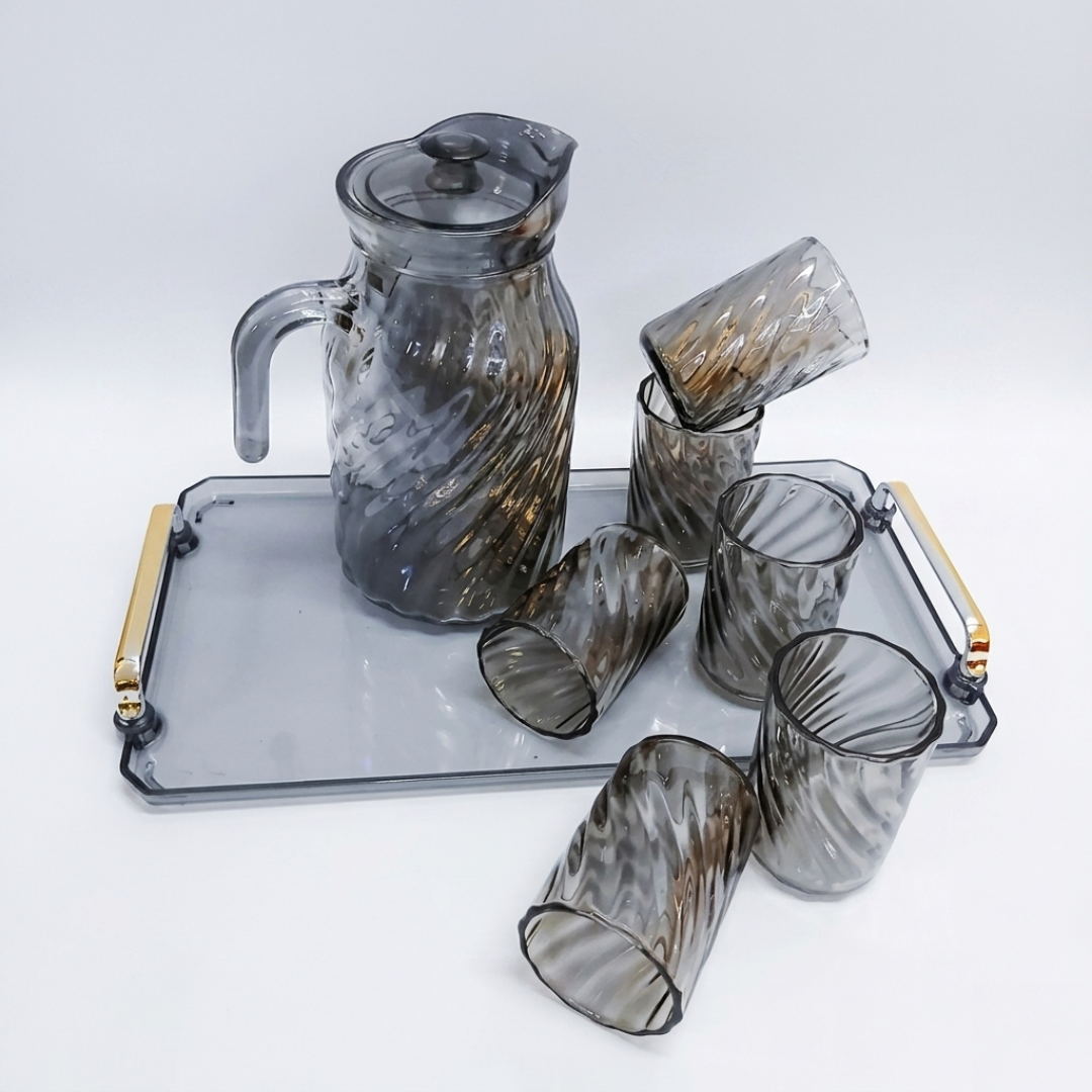 Glass Jug with Glasses and Matching Tray Set