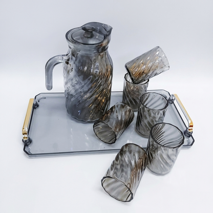 Glass Jug with Glasses and Matching Tray Set