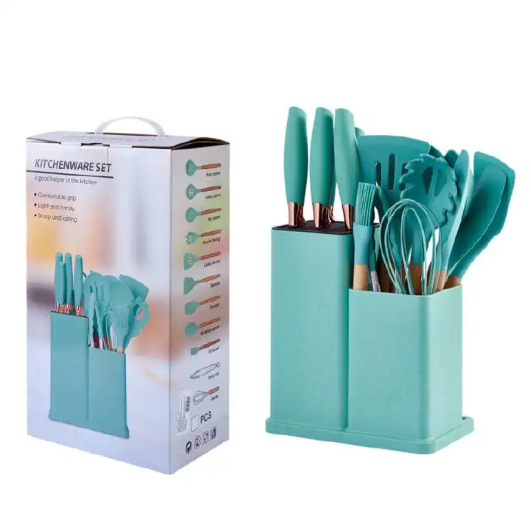 Green 19-in-1 Heat-Resistant Silicone Kitchen Utensil Set