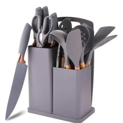 Grey 19-in-1 Heat-Resistant Silicone Kitchen Utensil Set