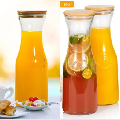 Juice Storage Glass Carafe with Bamboo Lid