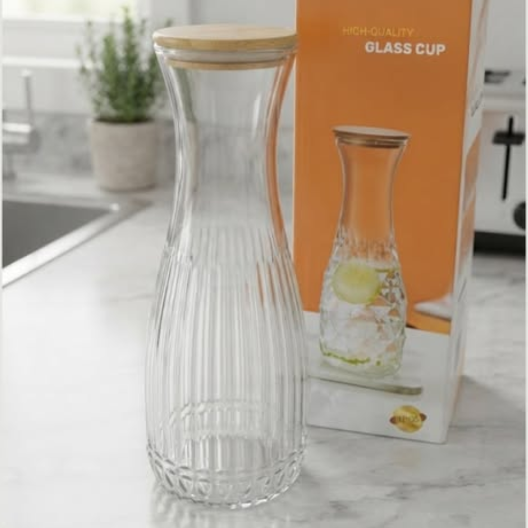 Juice Storage Glass Carafe with Bamboo Lid