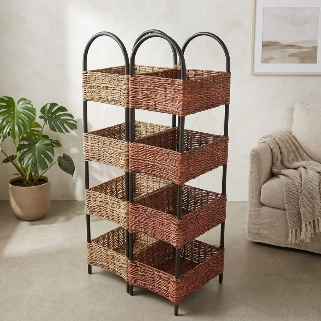 Multi-Tiered Woven Basket Storage Tower