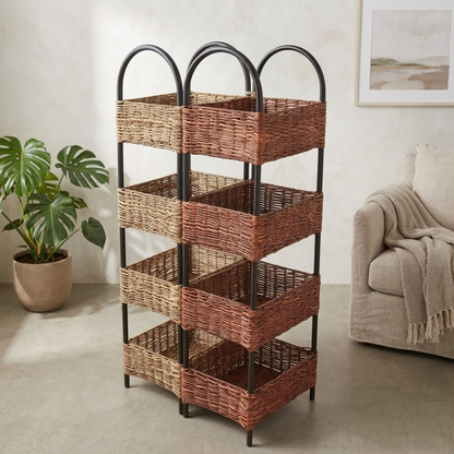 Multi-Tiered Woven Basket Storage Tower